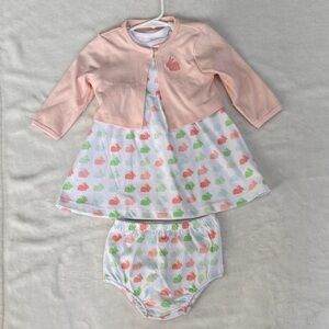12 Month Girls, Little Me Pink Peach Bunny Dress Set